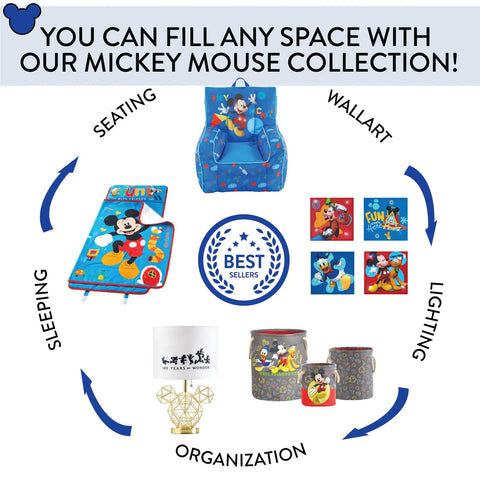 Mickey Mouse Kids Lamp And Nightlight Scene Projector With Soft Glow Rotating Projections For Toddlers Bedroom Decor Totally Kid Friendly Battery Operated Night Light And Wall Ceiling Projection Fun with seating, wall art, and storage items.