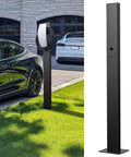 Universal EV Charger Pedestal featuring heavy duty steel frame with sleek wire routing for driveway use.