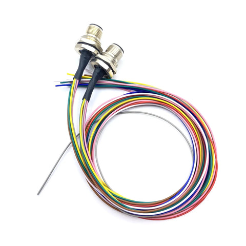 Two Pack M12 8 Pin A Code Front Mount Male Connector Cable IP67 Waterproof Unshielded for Panel Mount Sensor 0.5m