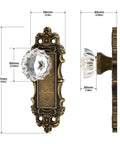 Antique Bronze Dummy Door Knobs Two Pack With Crystal Glass Interior Handles For Hallway Pantry And Closet Doors Old School Vintage Vibe Easy Install And Durable Antique Hardware For Home, showing detailed dimensions and side view.