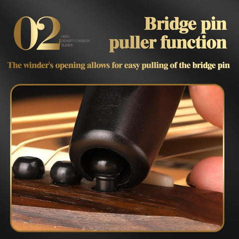Legit Guitar String Winder Bridge Pin Puller Tool For Musicians Detachable Hand Crank shown pulling a bridge pin from guitar.