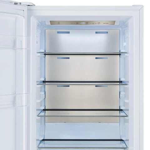 Interior view of Twenty Eight Inch Built In Convertible Refrigerator And Freezer 13 Cu Ft White Kitchen Essentials with glass shelves.