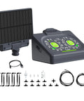 Programmable Solar Drip Irrigation System For Indoor Houseplants With Auto Shut Off and accessories displayed