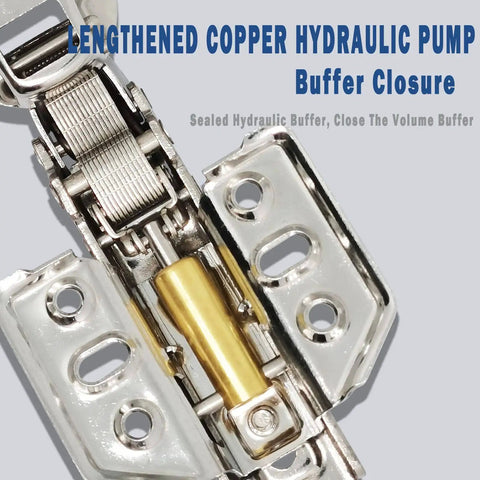 Close-up of Beefed-Up 304 Stainless Steel Half Overlay Soft Close Cabinet Hinges with hydraulic buffer, frameless design.