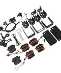 Heavy Duty 6DOF Mechanical Arm Claw Kit With Dual Power Control For College Teaching Maker Education And Small Scale Industrial Robot Manipulator Projects Using High Torque Servo Motors parts and servo motors on a white surface.