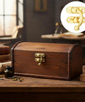 Hella Smooth Swing Arm Latches For Jewelry Boxes Top Shelf Antique Gold Clasps on vintage wooden box display.
