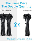 Comparison of 4 Inch Zip Ties 200 Pack With 18 Lb Tensile Strength Black UV Resistant Small Cable Ties, double quantity vs others.