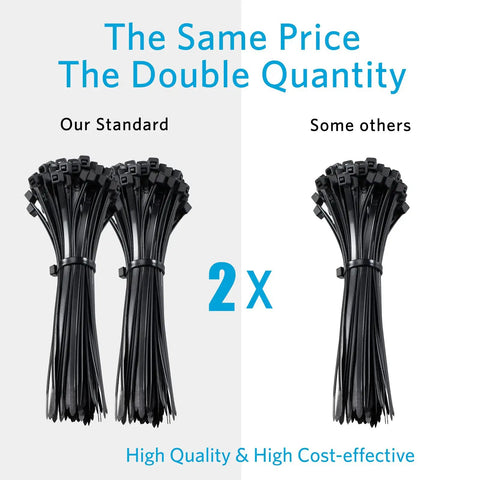 Comparison of 4 Inch Zip Ties 200 Pack With 18 Lb Tensile Strength Black UV Resistant Small Cable Ties, double quantity vs others.