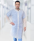 Disposable Lab Coats for Adults, Medium White, Pack of 10, Non Woven Polypropylene, Hook and Loop Closure, Elastic Wrists, Unisex Lab Coat Classroom