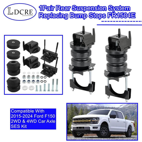 Two black rear suspension bump-stop assemblies with mounting brackets for Ford F-150 (2015–2024), 2WD/4WD SES kit.