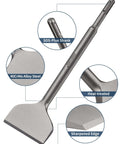Firecore SDS-Plus chisel bit, 3in wide by 10in long, alloy steel tile-removal tool with cranked bend