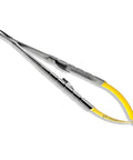 Castroviejo Micro Needle Suture Holder Driver with tungsten carbide inserts and gold ends, 5.5 inch straight jaws for micro surgery.
