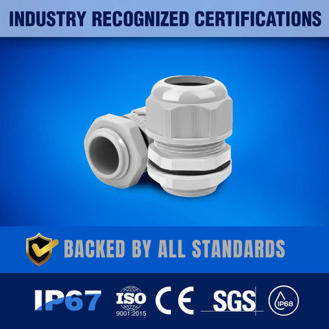 KableLock NPT Cable Glands Kit 25 Pcs 1/4 To 1-1/4 Inch Gray Nylon Cord Grip with IP68 and ISO certifications
