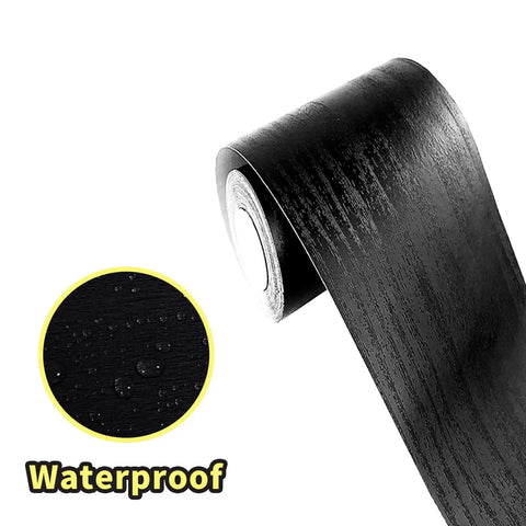 No Fuss Black Wood Grain Peel And Stick Border Wallpaper Waterproof Self Adhesive roll showing texture and waterproof detail