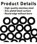 20 Pack M6 Flat Washers Black Stainless Steel Sealing Rings Inner 6mm Outer 12mm 1.5mm Thick Heavy Duty Washers For Home Shop DIY Projects Durable Hardware Fasteners, black finish