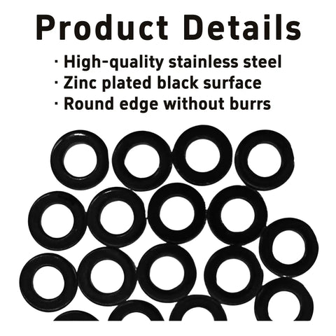 20 Pack M6 Flat Washers Black Stainless Steel Sealing Rings Inner 6mm Outer 12mm 1.5mm Thick Heavy Duty Washers For Home Shop DIY Projects Durable Hardware Fasteners, black finish