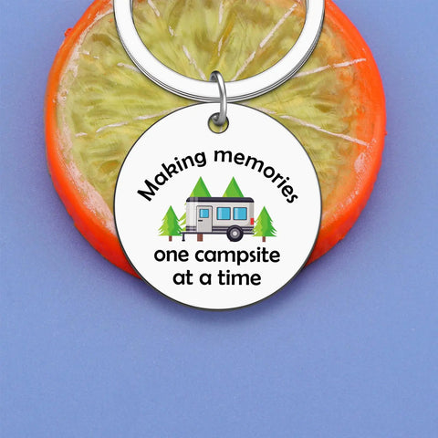 Camper Keychain Gift For RV Lovers And Campers with 'Making memories' message, 1.2 inch stainless steel design