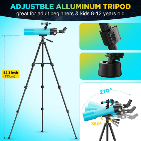 80mm Portable Beginner Telescope For Moon And Planets With High Power Refractor No Fuss Setup Multi Coated Optics