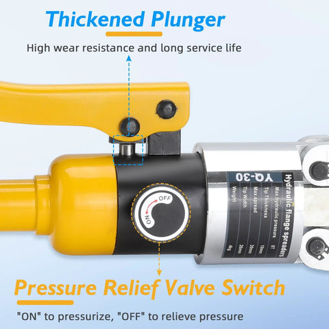 8 Ton Hydraulic Flange Spreader Portable Manual Flange Splitter Tool showing thickened plunger and pressure relief valve switch