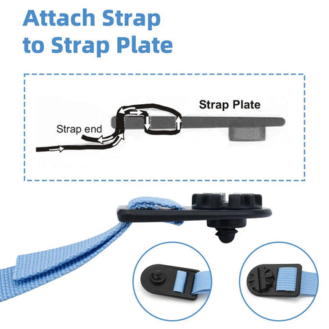 Heavy Duty Pool Solar Cover Reel Straps Rock Solid Buckle Plates installation guide with strap and strap plate details.