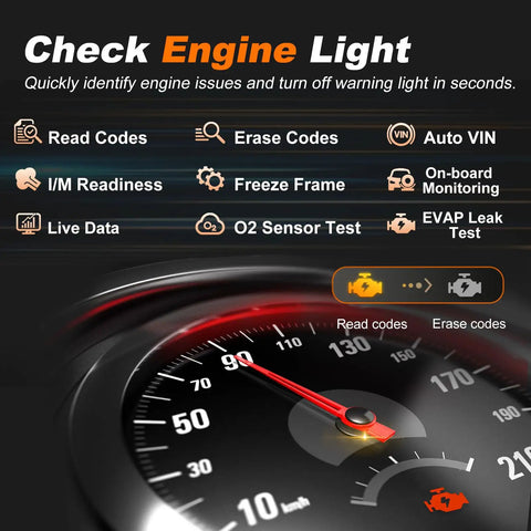 Dashboard display of OBDII Diagnostic Tool That Reads And Clears Check Engine Codes With Wireless Printing And Live Data Graphs Battery