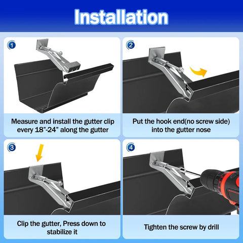Installation diagram of 5 Inch Quick Screw Gutter Hangers 100 Pack Gutter Support Brackets Hidden Gutter Hanger With Screws