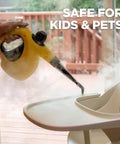 Heavy Duty Handheld Steam Cleaner Badass Chemical Free Deep Powerhouse With 11 Slick Nozzles For Kickin Grime Off Floors Carpets And Kid Safe Home Sanitizing Tools cleaning a high chair surface.