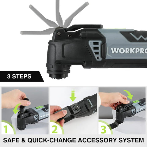 Built Different Professional Grade Corded Oscillating Multi Tool With Rock Solid 3 Amp Motor demonstrating safe quick-change accessory system.