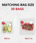 Handheld Vacuum Sealer For Food With 30 Reusable Bags showcasing 10 avocado-size and 20 steak-size vacuum storage bags