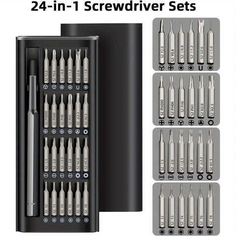 Go-To Magnetic 24 In 1 Precision Screwdriver Set with mini tool kit and 25 magnetic bits for electronics, laptops, watches, and more.