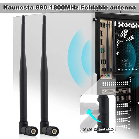 Wideband TNC Male SDR Antenna 890 To 1800MHz Omnidirectional Foldable 3dBi shown attached to computer for signal scanning, 2 pack