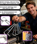 Mechanic holding Pro 8-Piece Metric Hex Key Set With L-Shaped Allen Wrenches And Key Ring, 1.5-6mm Sizes, near car engine