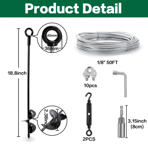 Heavy Duty 18 Inch Ground Anchor Kit Four Pack With Galvanized Cable And Turnbuckles For Sheds Swing Sets Gazebos And Tents Earth Anchors Built For High Wind Easy Install And Solid Security
