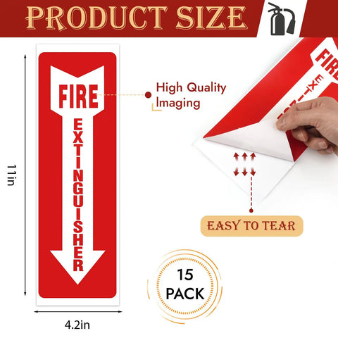 15 Pack Fire Extinguisher Signs 4x12 Inches Easy Peel Self Adhesive Safety Stickers For Home And Biz UV Protected Weatherproof