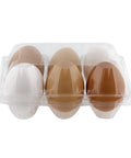 Reusable Plastic Egg Carton For Six Eggs Pack Of Fifty Stackable Egg Storage Container With Lid, holding brown and white eggs