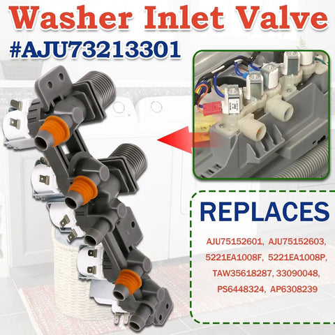 Washer Water Inlet Valve 12V Replacement Fit for WT1501CW Models Five Outlet Hot And Cold Valve Plug And Play Install Durable Laundry Machine Water Supply Valve Easy DIY Swap, five-outlet gray plastic valve