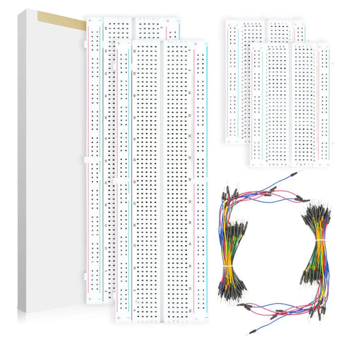 All In One Solderless Breadboard Kit with two 830-point boards, two 400-point boards, and 130-piece jumper wires for Arduino.