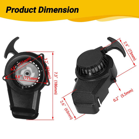 Dimensions of Alloy Recoil Pull Starter For SYX Moto 50cc Dirt Bike And 47cc 49cc 2 Stroke ATVs shown in product image