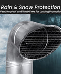 4 Inch Heavy Duty Workhorse Galvanized Steel Duct End Cap With Mesh Round Outdoor Air Exhaust Vent Cover Bird Guard Vent Cover Angled 45 Degree End For Dryer Vent All Weather Weatherproof Exterior Exhaust in rain and snow