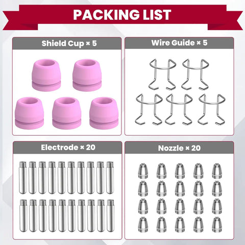 All-In-One Pro-Grade Plasma Cutter Consumables Kit For AG60P SG-55 WSD-60 Torch Includes 20 Nozzles 20 Electrodes