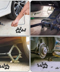 Five Sixteenth Inch Rubber Hydraulic Jack Oil Plugs Five Pack Universal Replacement Bung shown near various hydraulic jacks.