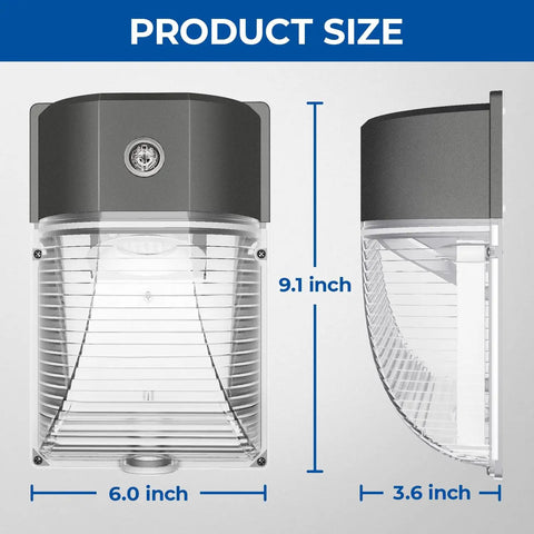 Dusk To Dawn Sensor LED Wall Pack Light 26W 3000 Lumens Outdoor Flood Lamp IP65 Waterproof 6x9.1 inch size
