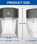 Dusk To Dawn 26W LED Wall Pack Lights, 3000 Lumens Outdoor Flood Security Lighting, size dimensions in IP65 aluminum housing