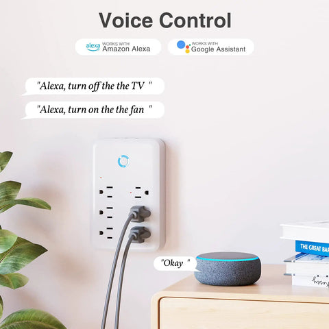 Smart Power Strip With 6 Outlets And 3 USB Ports, WiFi Surge Protector Works With Alexa And Google Home mounted on wall