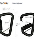 Auto Locking Carabiner 50KN For Tough Climbs And Rappelling Heavy Duty Steel D Shaped Captive Pin UIAA ANSI Compliant; dimensions shown.