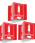 Fire Extinguisher Sign With Down Arrow, V-Shaped Acrylic Plastic, 3 Pack, 6 By 8 Inches, Four Pre Drilled Holes, Includes Matching Screws