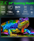 24 Inch Curved Computer Monitor With 100Hz FHD 1920x1080, 2800R Immersive Display showing a vibrant, colorful lizard image