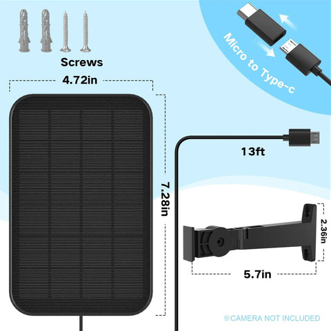 3.2W Solar Panel For Security Cameras Compatible With Arlo Essential XL Waterproof Charger With 13Ft Cable Display