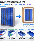 Heavy-Duty Alloy Steel Tool Storage Cabinet With 100 Drawers And Dividers, Nut And Bolt Organizer, Blue, packaging view