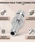 Top Shelf Stainless Steel Milk Hose Connector Fits Most Coffee Makers Heavy Duty Replacement Nipple for milk tube system, close-up view.